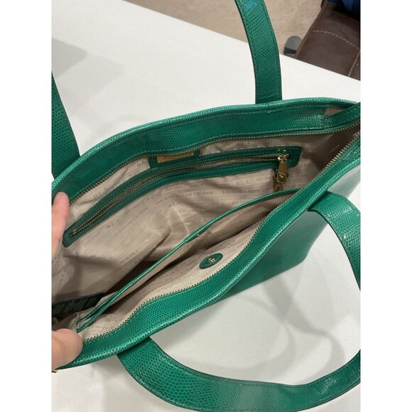 Ralph Lauren Embossed Leather Tote Bag Classic Green Shoulder Purse Handbag - Picture 5 of 14